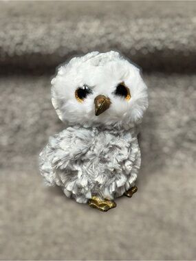 Ty Beanie Boo Owlette Owl Plush White Gray Gold Sparkle Stuffed Animal 2016